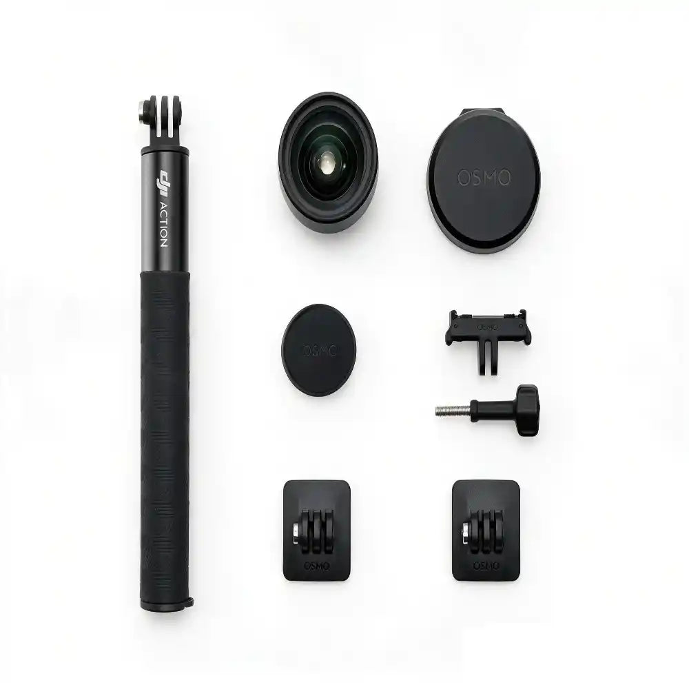 Ultra-wide lens, extension pole and mounts for Osmo Action 6