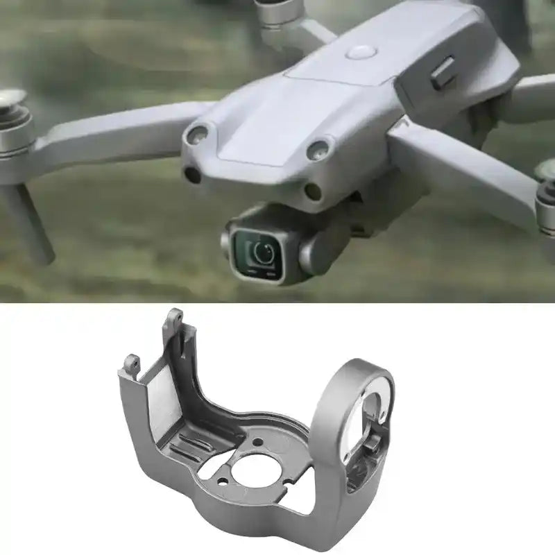 Close-up detail of DJI Air 2S gimbal roll arm R-axis lower bracket, precise mounting hole and buckle structure, drone gimbal damaged bracket replacement accessory