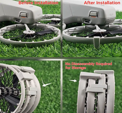 Close-up hollow structure of 1.2g DJI Flip 12mm landing gear, reserved space for obstacle avoidance sensors and cooling holes, no impact on flight performance