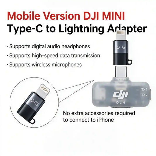 ightning OTG connector compatible with DJI Mic Mini Gen1 Gen2 mobile and camera receiver, support digital headphone high speed data wireless microphone plug and play