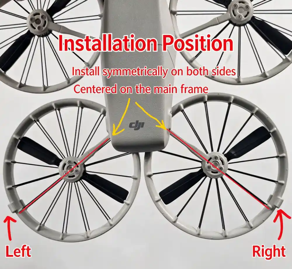 Close-up hollow structure of 1.2g DJI Flip 12mm landing gear, reserved space for obstacle avoidance sensors and cooling holes, no impact on flight performance