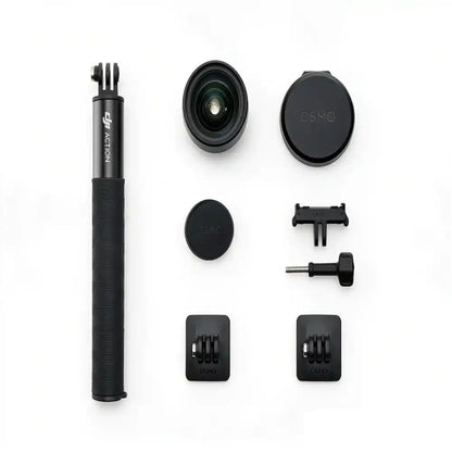 Ultra-wide lens, extension pole and mounts for Osmo Action 6